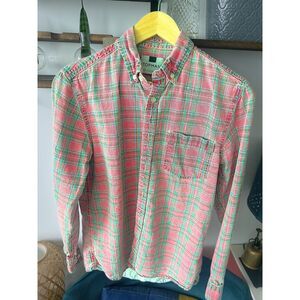Topman Men’s Small Pink Green Plaid Cotton Button Down Long Sleeve Casual Shirt